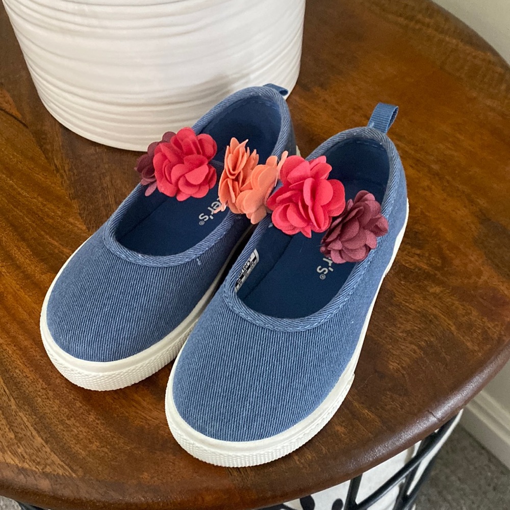 NWOT Denim Slip On Shoes with Flowers